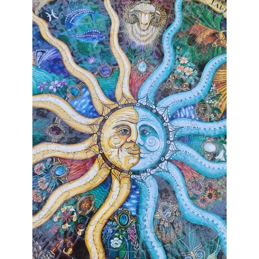 Large Celestial Moon And Sun Zodiac Finished Puzzle Wall Decor